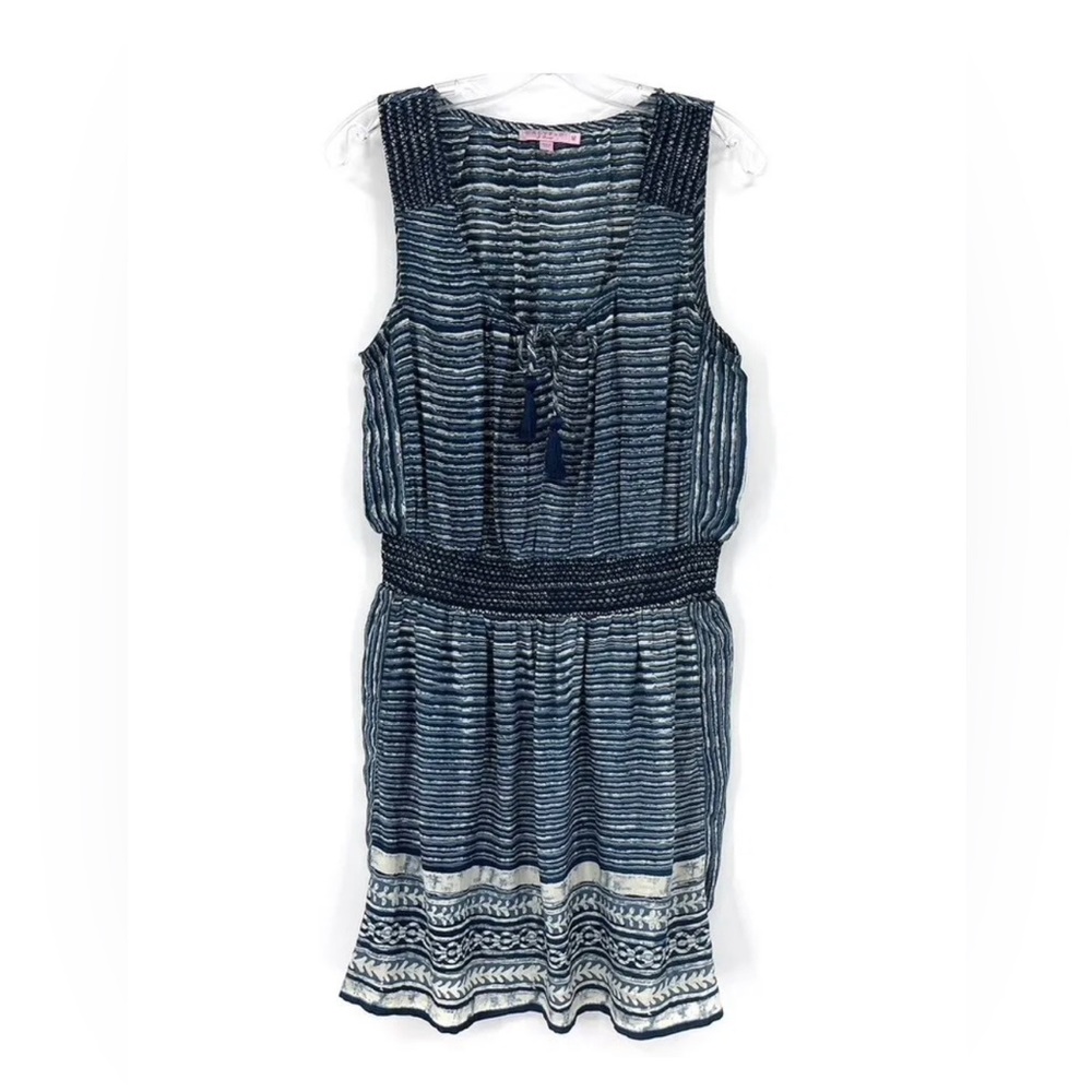 CALYPSO St Barth smocked waist blue silk dress with pockets size M